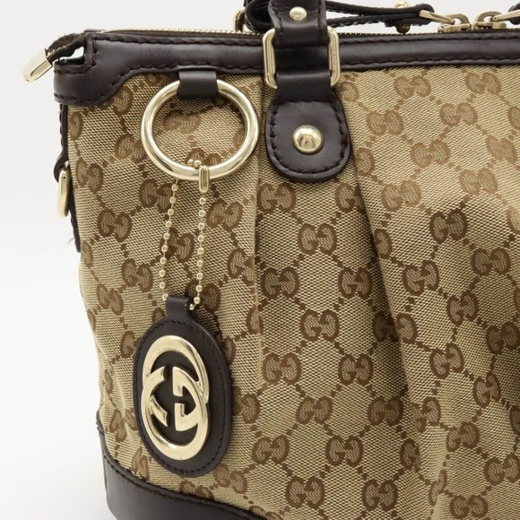 GUCCI Sukey GG Canvas Handbag Tote Bag Leather Khaki Beige Dark Brown 247902 - Picture 9 of 9